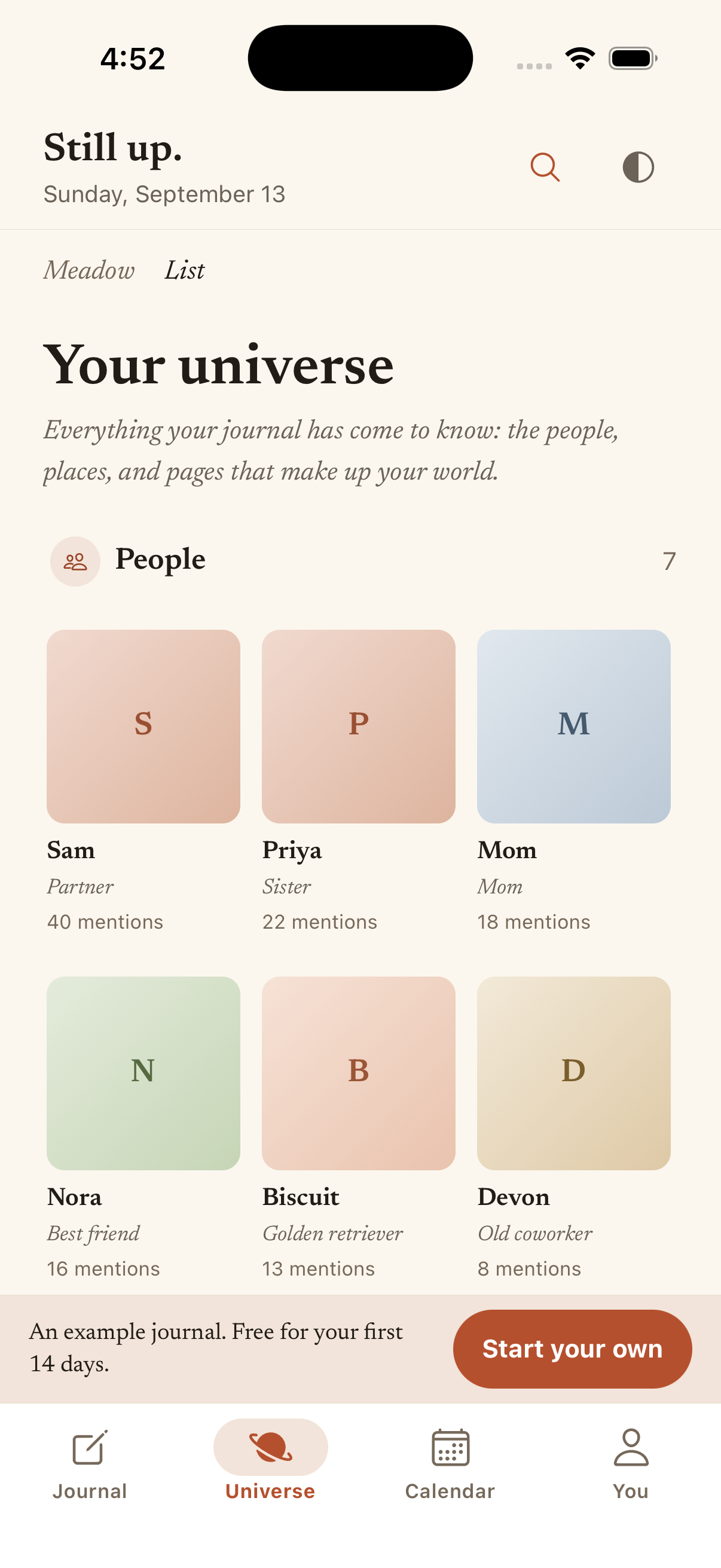 People in Fond's fictional example journal.